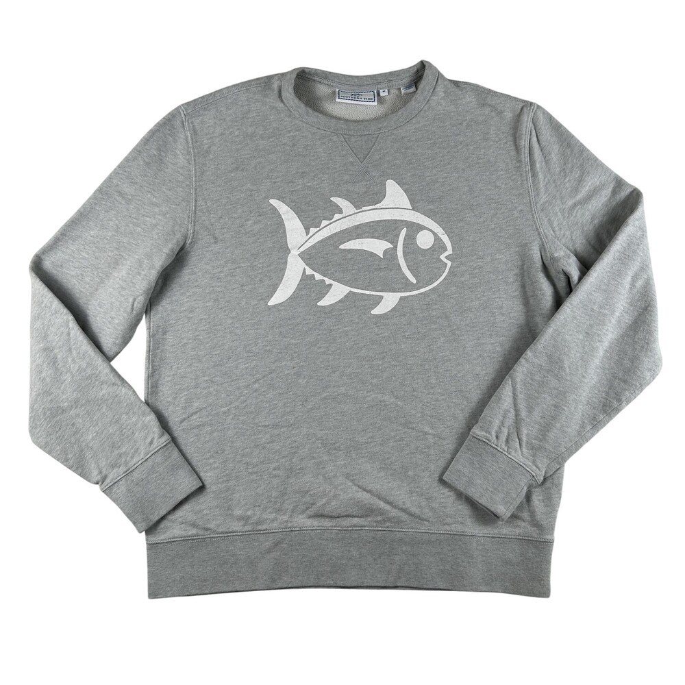 Southern Tide Sweatshirt Mens Medium Gray Fish Logo Graphic Crewneck Pullover